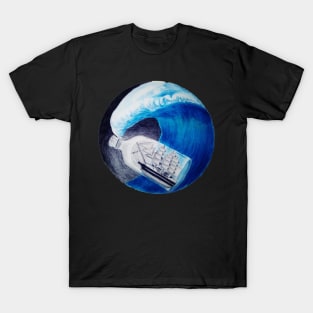Bottle ship - I'm the captain of this ship! I control everything around here! A ship inside a glass bottle in the middle of a storm at sea. T-Shirt